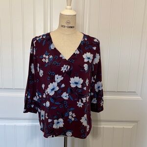 GAP Burgundy Floral V-Neck Blouse